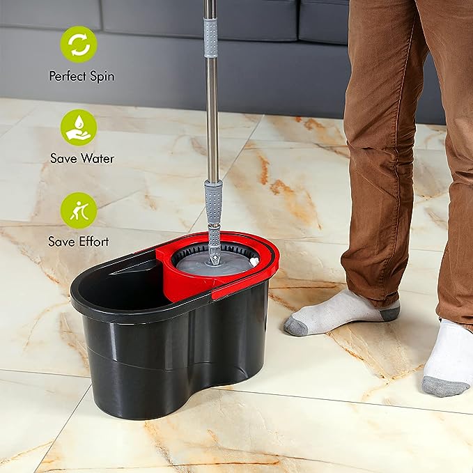 Easy Spin Mop and Bucket Set with 2 Heads and Spinner is made by Stainless steel